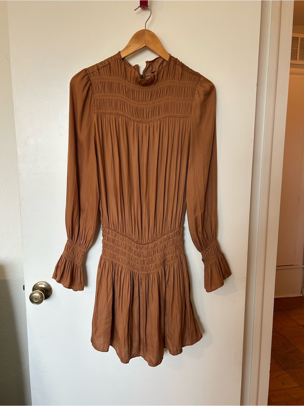 DO+BE Rust Brown Long-Sleeve Smocked Mini Dress